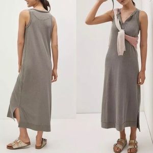 Anthropologie Davia Henley Thermal Maxi Dress Daily Practice, Moss Gray, Small